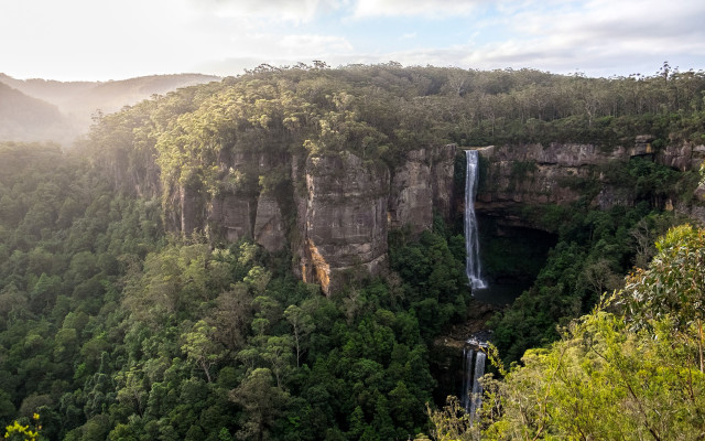 Waterfall forest sky clouds trees free wallpaper for desktop - medium preview image