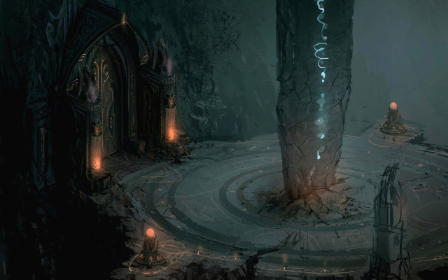 Dark forest portal candles fantasy free wallpaper for desktop - medium preview image