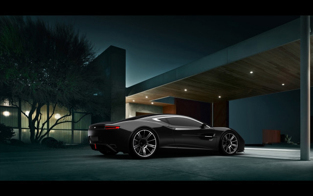 Black sports car night driveway free wallpaper for desktop - medium preview image