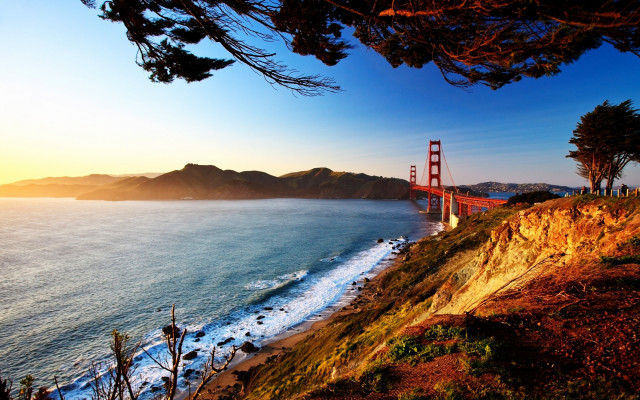Golden gate bridge sunset cliff free wallpaper for desktop - medium preview image