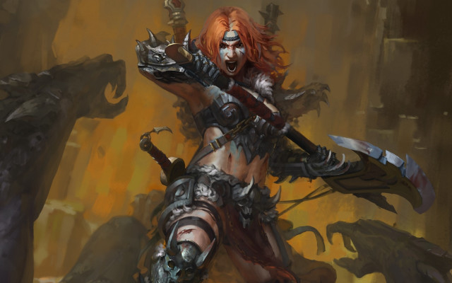 Woman sword demon outfit fantasy #2 free wallpaper for desktop - medium preview image