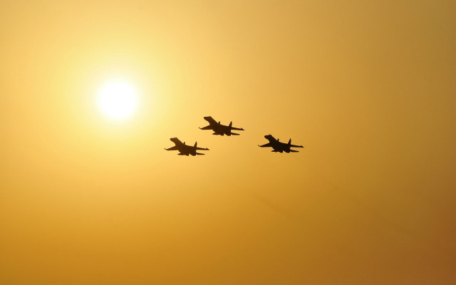 Airplanes sunset silhouette moon orange free wallpaper for desktop - medium preview image