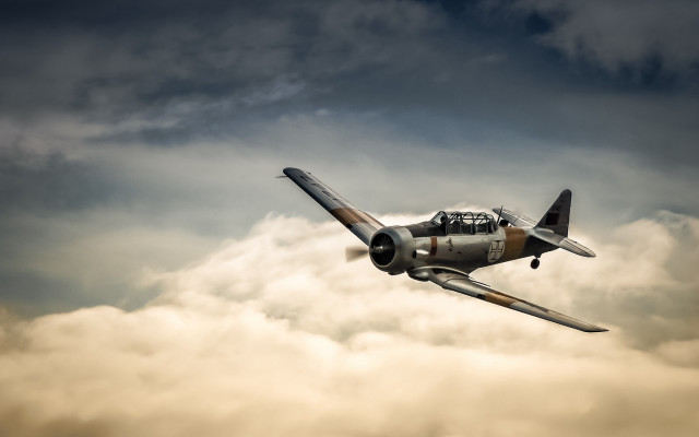 Small airplane cloudy sky dusk free wallpaper for desktop - medium preview image