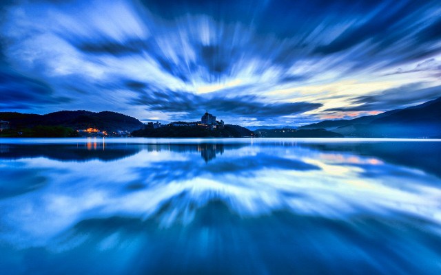 Blue sky clouds island church free wallpaper for desktop - medium preview image