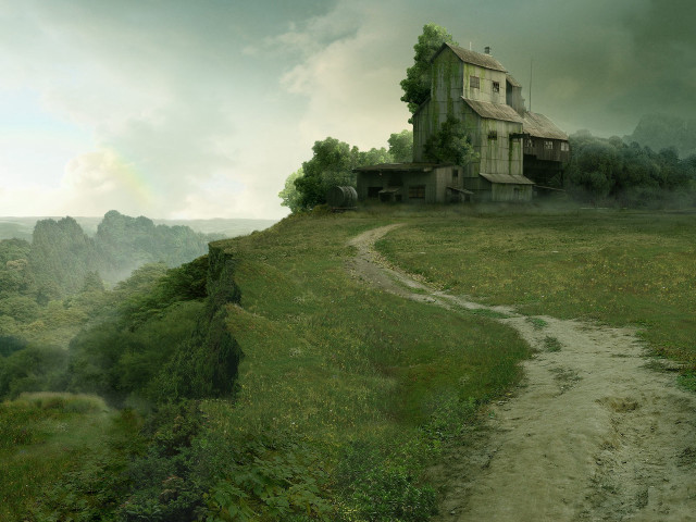 House hill path rainbow fantasy free wallpaper for desktop - medium preview image