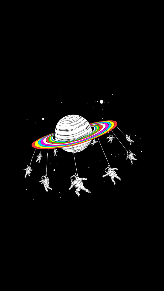 Saturn rainbow ring space people free wallpaper for mobile - medium preview image