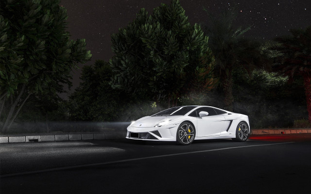 White sports car night trees #2 free wallpaper for desktop - medium preview image