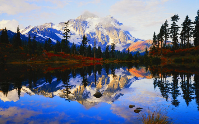 Mountain reflection lake trees rocks #3 free wallpaper for desktop - medium preview image