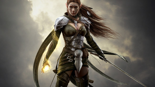 Elf warrior sword clad fantasy free wallpaper for desktop - medium preview image