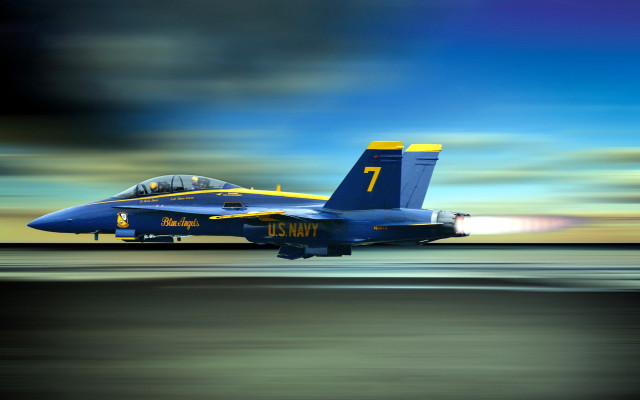 Blue yellow jet ocean sunset free wallpaper for desktop - medium preview image