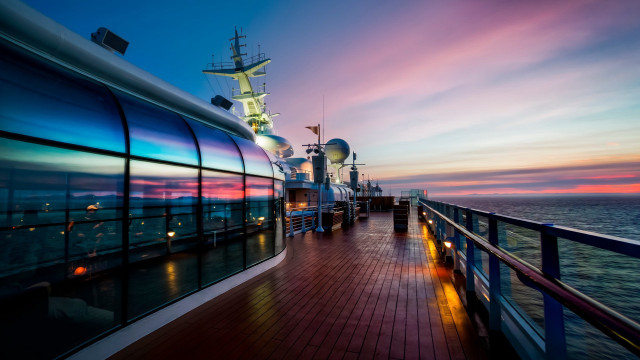 Ship deck ocean sunset clouds free wallpaper for desktop - medium preview image