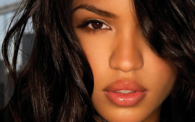 Woman darkhair necklace bluebackground hyperrealism free wallpaper for desktop - medium preview image