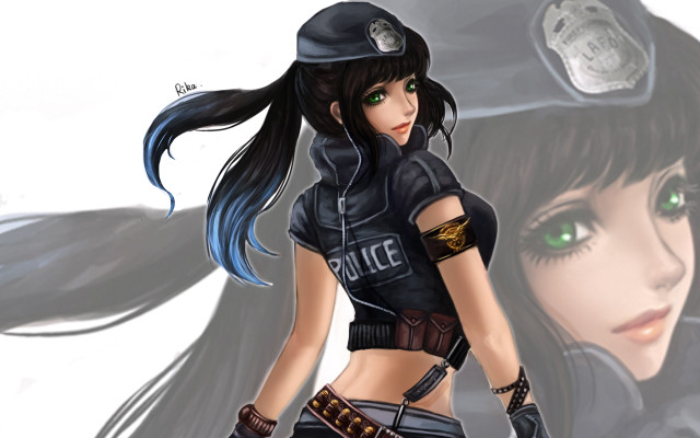 Police girl anime art fantasy free wallpaper for desktop - medium preview image