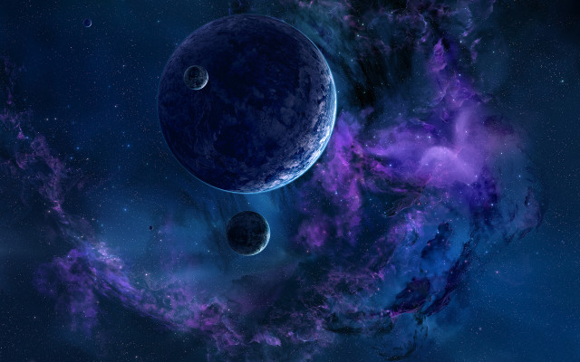 Space planet stars clouds purple free wallpaper for desktop - medium preview image