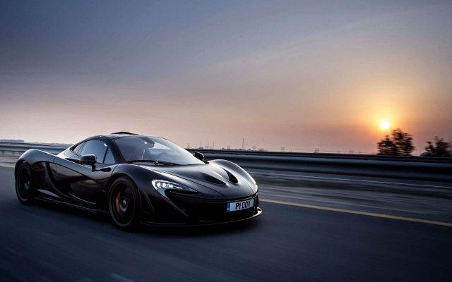 Black sports car highway sunset free wallpaper for desktop - medium preview image