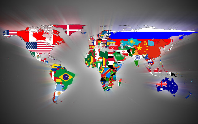 World map flags gray border free wallpaper for desktop - medium preview image