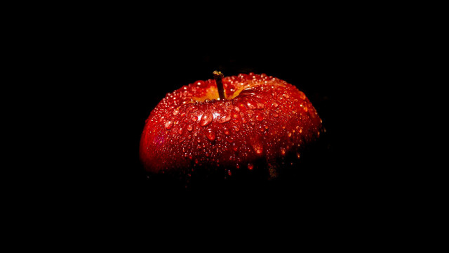 Red apple water droplets dark free wallpaper for desktop - medium preview image