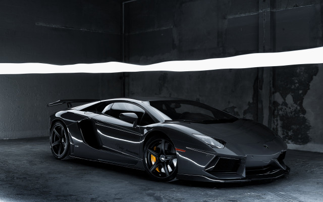 Black sports car dark room free wallpaper for desktop - medium preview image
