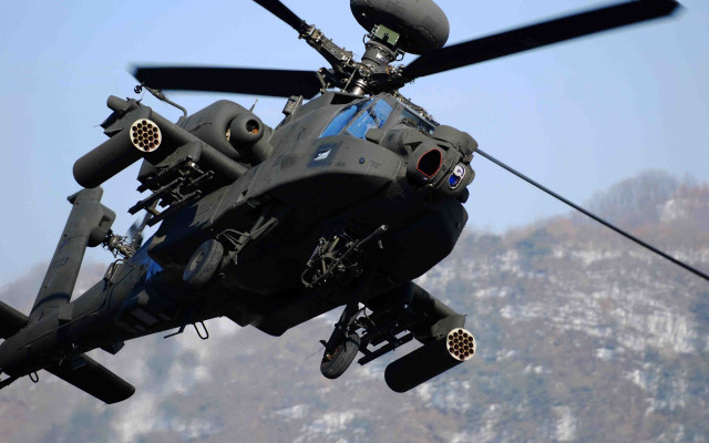 Helicopter mountain trees blue sky free wallpaper for desktop - medium preview image