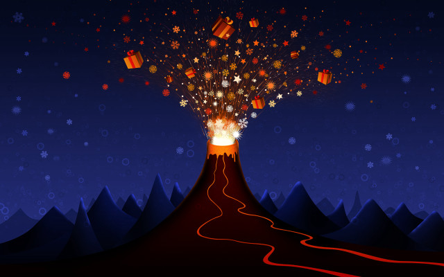 Volcano fireworks lava city night free wallpaper for desktop - medium preview image