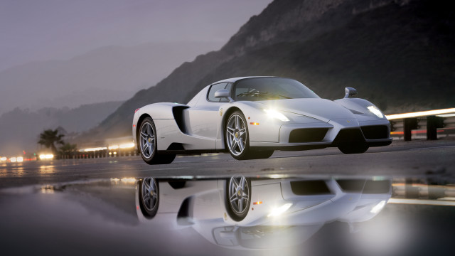 White sports car mountain night free wallpaper for desktop - medium preview image