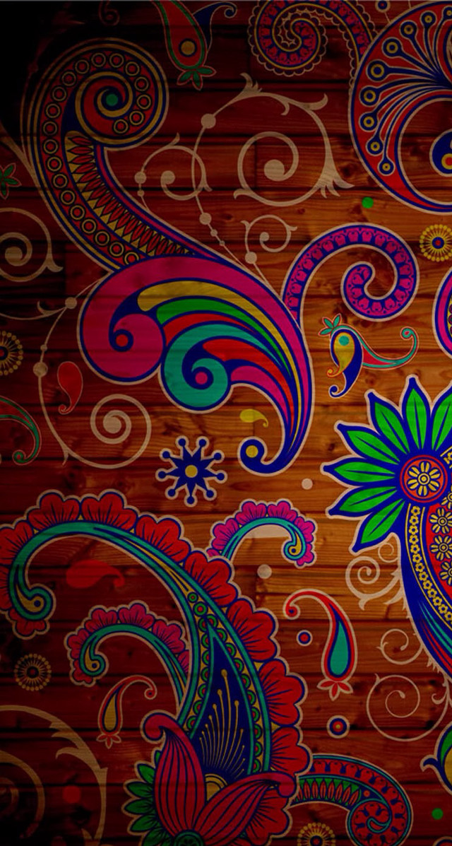 Colorful flower paisley wooden psychedelic free wallpaper for mobile - medium preview image