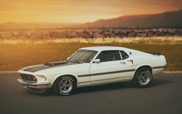 White mustang mountain sunset desert free wallpaper for desktop - medium preview image