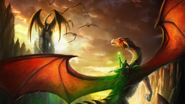 Dragon castle rock fire battle free wallpaper for desktop - medium preview image