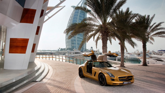 Yellow sports car palm tree #2 free wallpaper for desktop - medium preview image