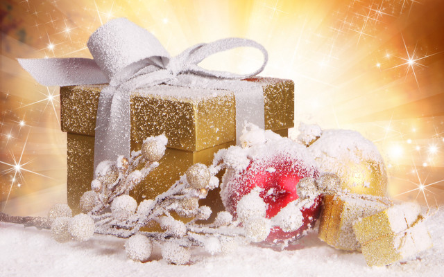 Gift box snow ribbon fireworks free wallpaper for desktop - medium preview image