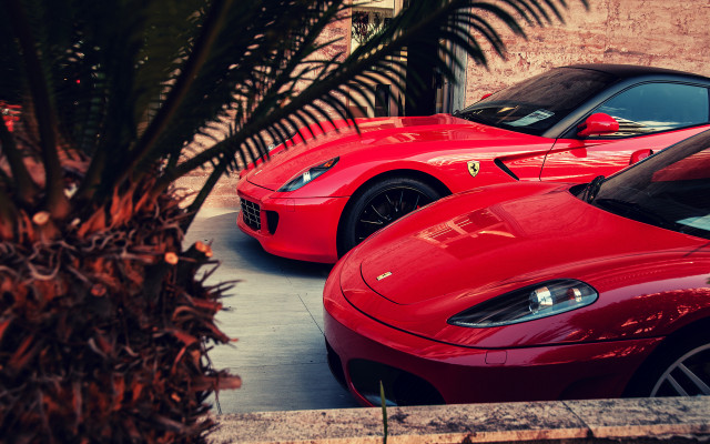 Red sports cars parking lot #3 free wallpaper for desktop - medium preview image