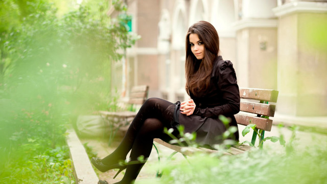 Gothic park bench crossed legs free wallpaper for desktop - medium preview image