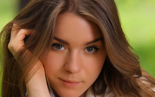 Woman longhair white shirt hands free wallpaper for desktop - medium preview image