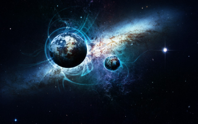 Space galaxy planet aurora astronaut free wallpaper for desktop - medium preview image