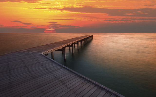 Pier sunset ocean clouds mountain free wallpaper for desktop - medium preview image