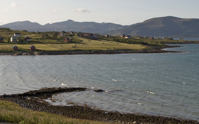 Lake village mountains clouds ecological free wallpaper for desktop - medium preview image