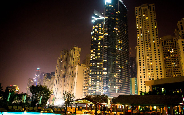 City night skyscrapers pool bridge free wallpaper for desktop - medium preview image