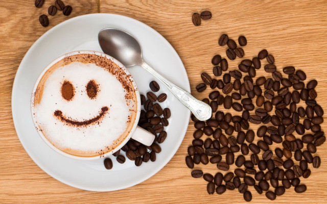 Coffee smiley beans spoon table free wallpaper for desktop - medium preview image