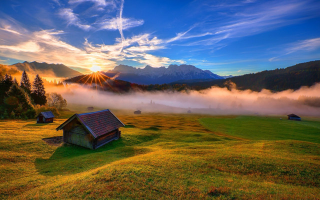 Romantic mountain field sunset horizon free wallpaper for desktop - medium preview image