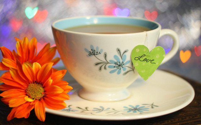 Cup tea heart sticker flower free wallpaper for desktop - medium preview image