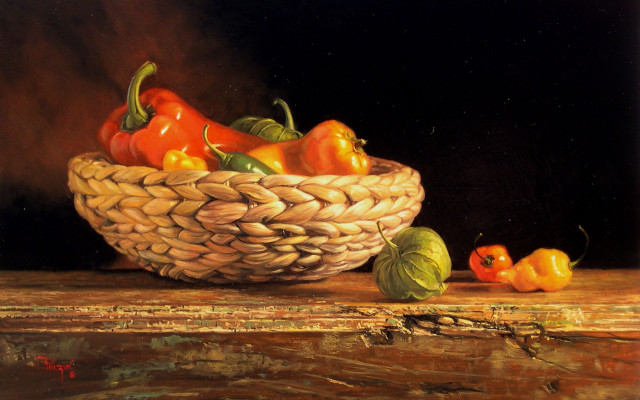 Basket peppers oil painting night free wallpaper for desktop - medium preview image