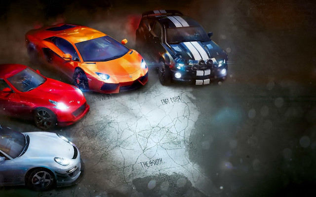 Sports cars night wet road free wallpaper for desktop - medium preview image