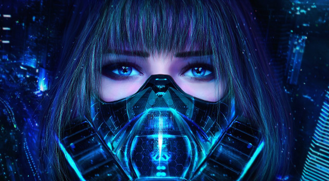 Cyberpunk futuristic woman city lights free wallpaper for desktop - medium preview image