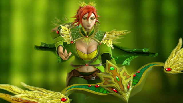 Redhair greenoutfit greendragon elf woman free wallpaper for desktop - medium preview image