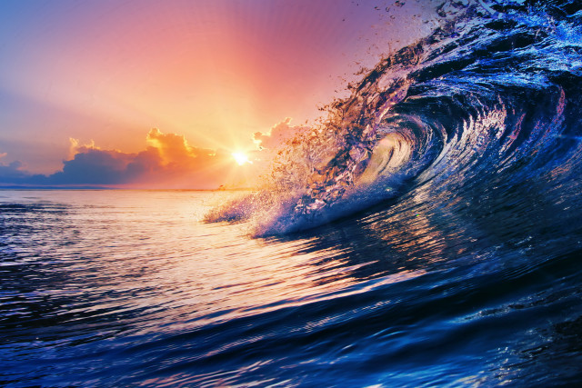 Breaking wave ocean sunset sunrise free wallpaper for desktop - medium preview image
