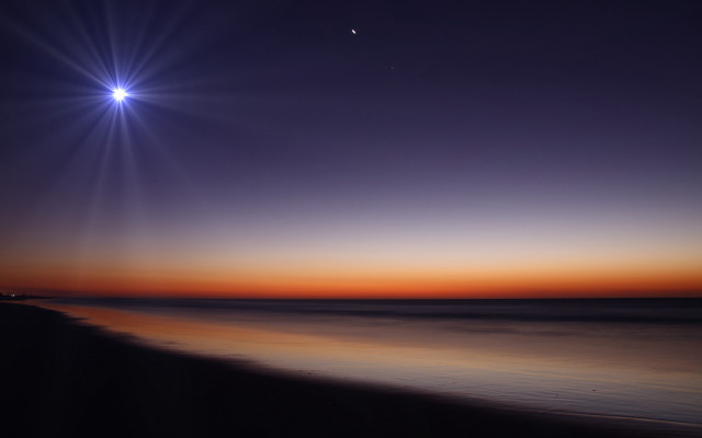Sunset ocean beach star sky free wallpaper for desktop - medium preview image