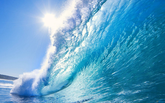 Large wave breaking ocean sun free wallpaper for desktop - medium preview image