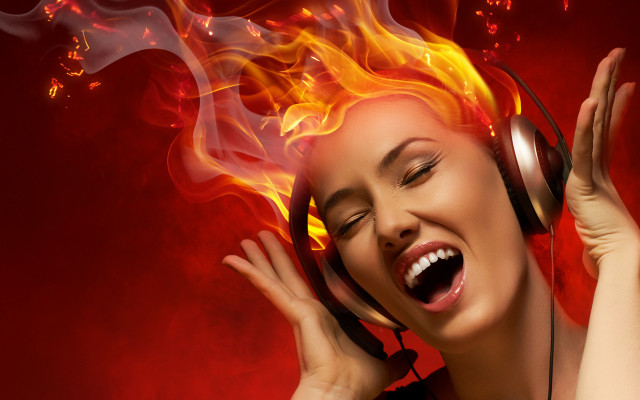 Fire haired woman laughing breathing free wallpaper for desktop - medium preview image