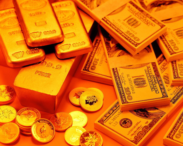 Gold bars money table red free wallpaper for desktop - medium preview image