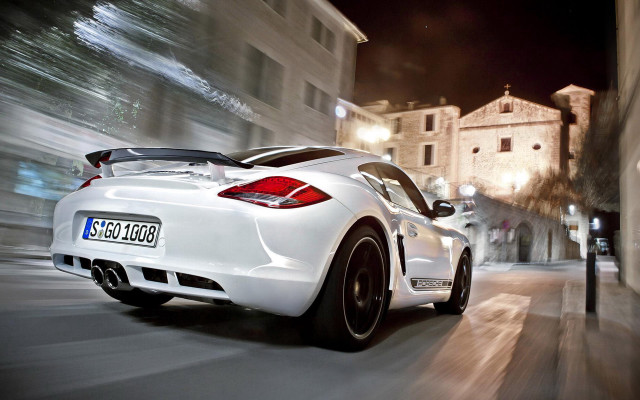 White sports car night street free wallpaper for desktop - medium preview image